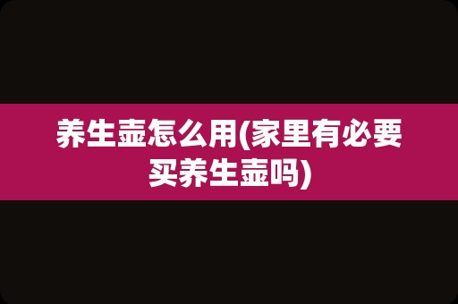 养生壶怎么用(家里有必要买养生壶吗)